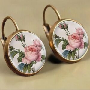 Vintage style rose and bronze earrings